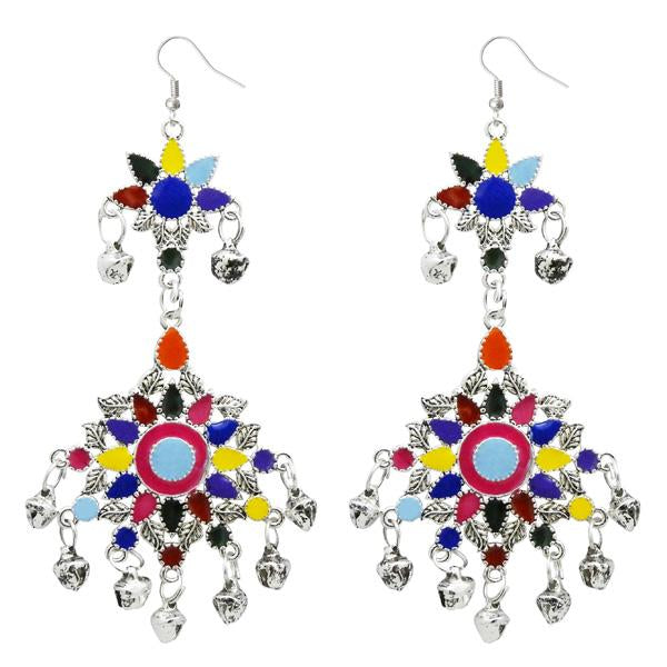 Jeweljunk Silver Plated Multi Meenakari Afghani Earrings - 1311064E