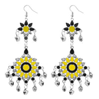 Jeweljunk Yellow Meenakari Silver Plated Afghani Earrings - 1311064F
