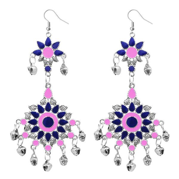 Tip Top Fashions Pink Meenakari Silver Plated Afghani Earrings - 1311064H