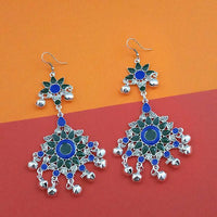 Jeweljunk Green And Blue Meenakari Afghani Earrings - 1311064K