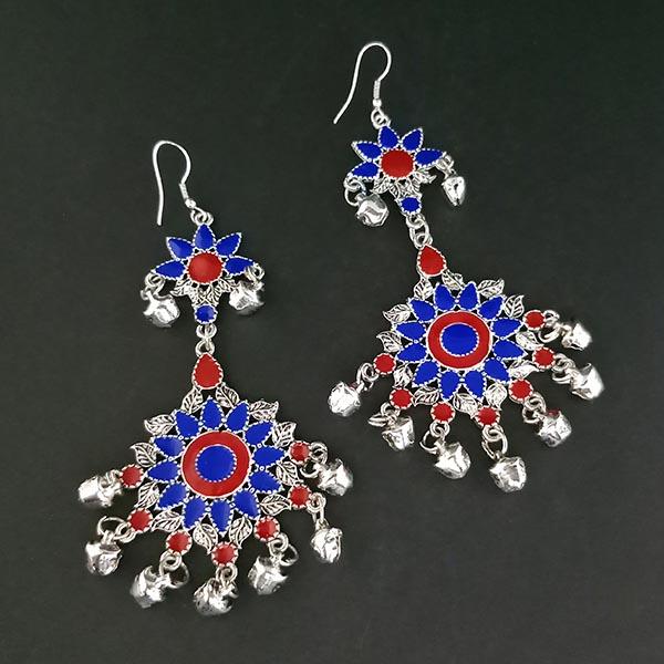 Tip Top Fashions Blue And Red Meenakari Afghani Earrings - 1311064T