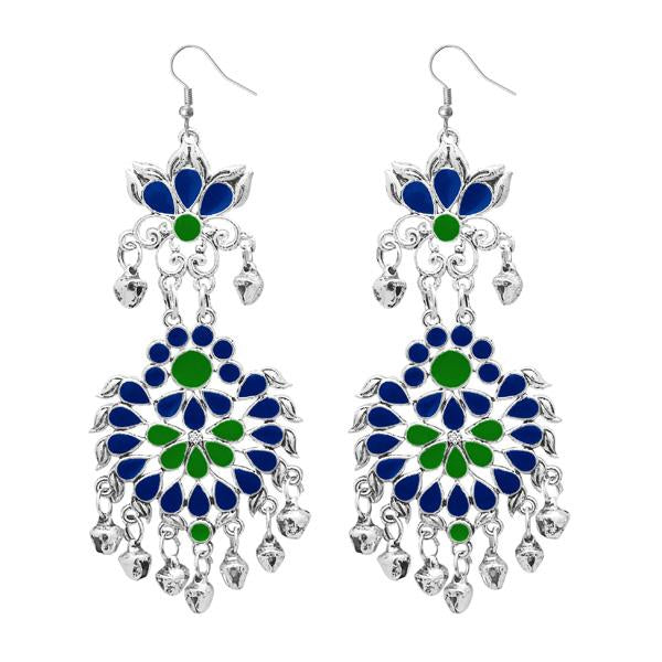 Jeweljunk Silver Plated Blue Meenakari Afghani Earrings - 1311065B