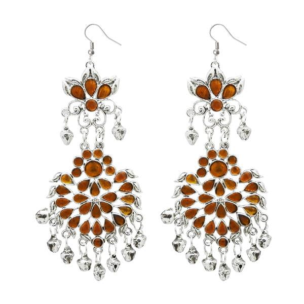 Jeweljunk Brown Meenakari Silver Plated Afghani Earrings - 1311065E