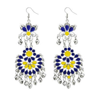 Jeweljunk Blue Meenakari Silver Plated Afghani Earrings - 1311065F