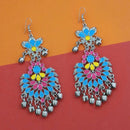 Jeweljunk Blue Silver Plated Meenakari Afghani Earrings - 1311065M