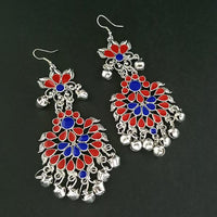 Jeweljunk Red And Blue Meenakari Afghani Earrings - 1311065T