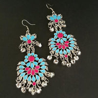 Jeweljunk Blue And Pink Meenakari Afghani Earrings - 1311065V