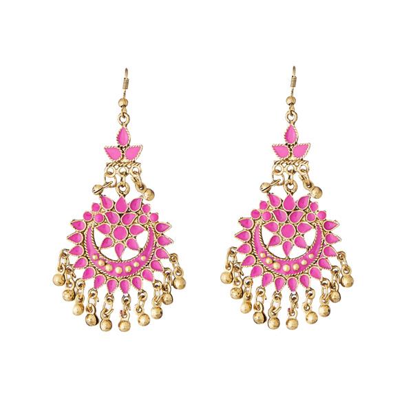 Jeweljunk Pink Meenakari Gold Plated Afghani Earrings - 1311066B