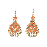 Jeweljunk Gold Plated Orange Meenakari Afghani Earrings - 1311066C