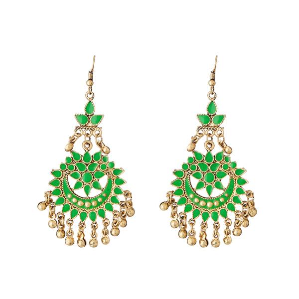 Tip Top Fashions Green Meenakari Gold Plated Afghani Earrings - 1311066D