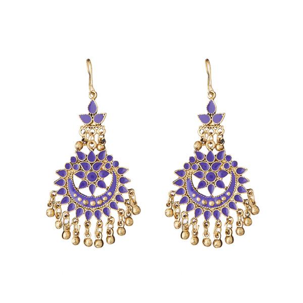 Jeweljunk Purple Meenakari Gold Plated Afghani Earrings - 1311066F