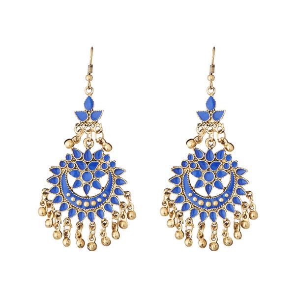 Tip Top Fashions Blue Meenakari Gold Plated Afghani Earrings - 1311066H