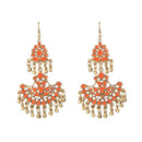 Jeweljunk Orange Meenakari Gold Plated Afghani Earrings - 1311067E