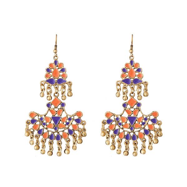 Tip Top Fashions Purple Meenakari Gold Plated Afghani Earrings - 1311067G