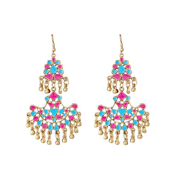 Jeweljunk Pink Meenakari Gold Plated Afghani Earrings - 1311067H