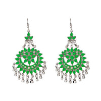 Jeweljunk Green Meenakari Silver Plated Afghani Earrings - 1311069B