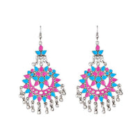 Jeweljunk Pink Meenakari Silver Plated Afghani Earrings - 1311069C