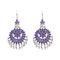 Jeweljunk Purple Meenakari Silver Plated Afghani Earrings - 1311069I