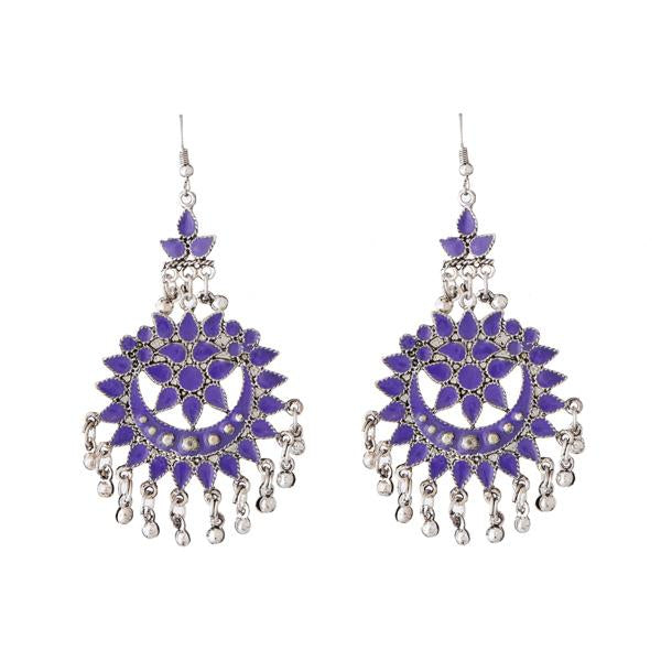 Jeweljunk Purple Meenakari Silver Plated Afghani Earrings - 1311069I