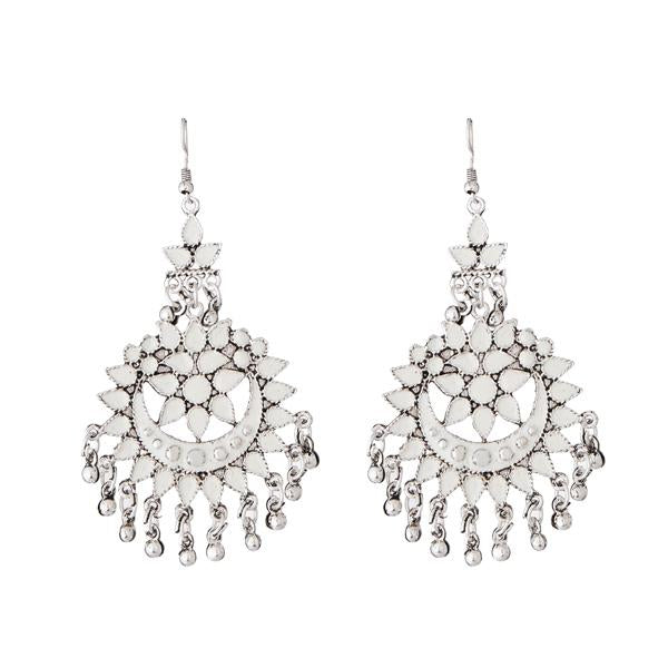 Jeweljunk White Meenakari Silver Plated Afghani Earrings - 1311069J