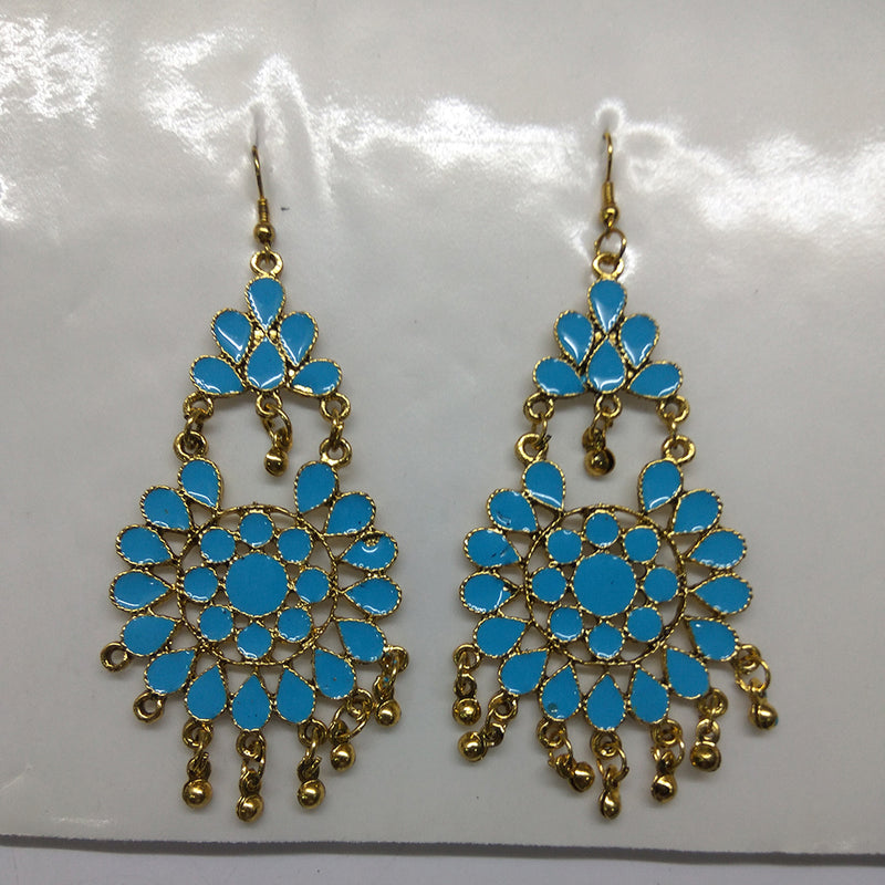 Kriaa Antique  Gold Plated Blue Afghani Beads Dangler Earring