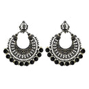 Jeweljunk Black Beads Rhodium Plated Afghani Earrings - 1311073B