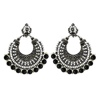 Jeweljunk Black Beads Rhodium Plated Afghani Earrings - 1311073B