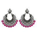 Jeweljunk Pink Beads Rhodium Plated Afghani Earrings - 1311073C