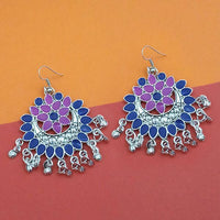 Jeweljunk Blue And Purple Meenakari Afghani Earrings - 1311080I