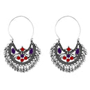 Jeweljunk Red And Blue Meenakari Oxidised Plated Afghani Earrings - 1311083D