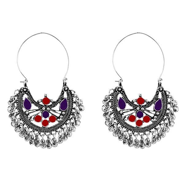 Jeweljunk Red And Blue Meenakari Oxidised Plated Afghani Earrings - 1311083D