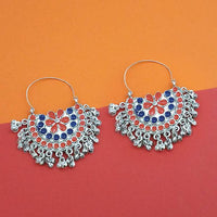 Jeweljunk Blue And Orange Meenakari Afghani Earrings - 1311084G