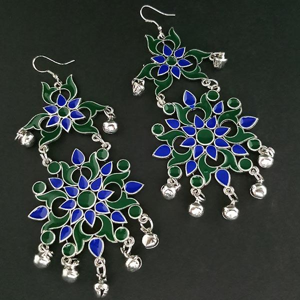 Jeweljunk Green And Blue Meenakari Afghani Earrings - 1311085B