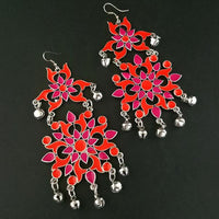 Jeweljunk Orange And Pink Meenakari Afghani Earrings - 1311085C