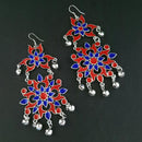 Jeweljunk Red And Blue Meenakari Afghani Earrings - 1311085D