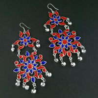 Jeweljunk Red And Blue Meenakari Afghani Earrings - 1311085D