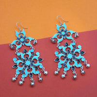 Jeweljunk Blue Silver Plated Meenakari Afghani Earrings - 1311085H