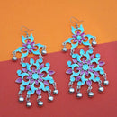 Jeweljunk Blue And Purple Silver Plated Meenakari Afghani Earrings - 1311085J