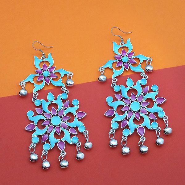 Jeweljunk Blue And Purple Silver Plated Meenakari Afghani Earrings - 1311085J