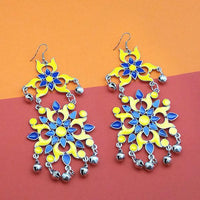 Jeweljunk Blue And Yellow Silver Plated Meenakari Afghani Earrings - 1311085K