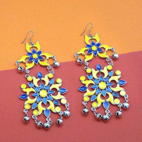 Jeweljunk Blue And Yellow Silver Plated Meenakari Afghani Earrings - 1311085K