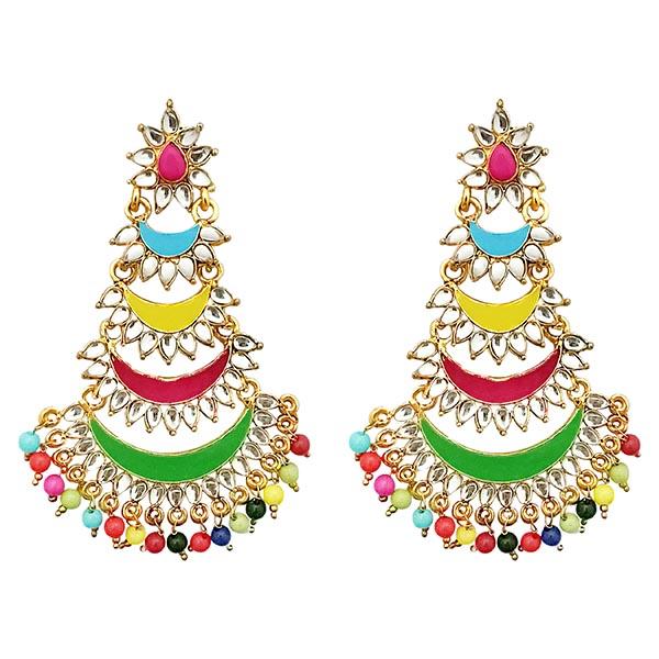 Jeweljunk Gold Plated Multi Meenakari Bead Afghani Earrings - 1311086