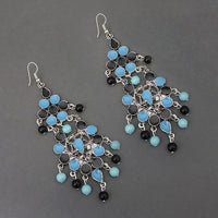 Jeweljunk Silver Plated Blue Meenakari Bead Afghani Earrings - 1311088