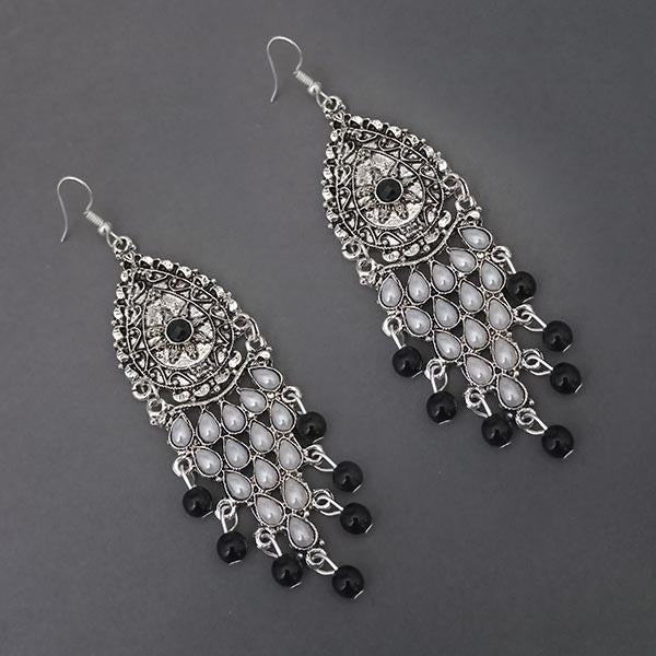 Jeweljunk Silver Plated Black Bead Afghani Earrings - 1311089