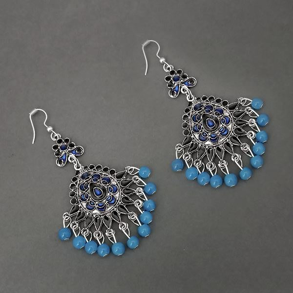 Jeweljunk Silver Plated Blue Bead Afghani Earrings - 1311090