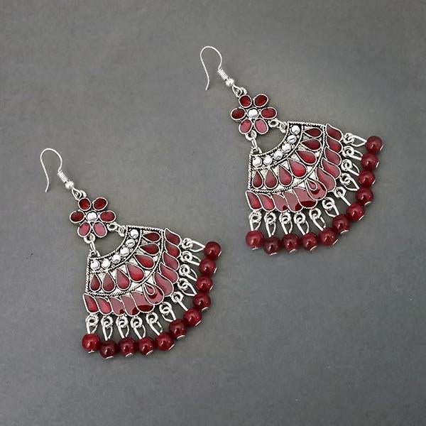 Jeweljunk Silver Plated Maroon Bead Afghani Earrings - 1311092