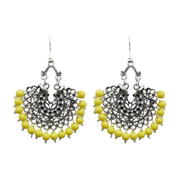 Tip Top Fashions Yellow Beads Rhodium Plated Afghani Earrings - 1311208K