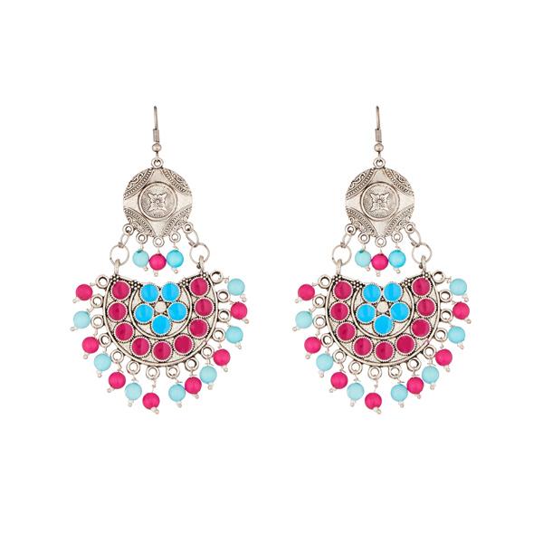 Jeweljunk Beads Rhodium Plated Meenakari Afghani Earrings - 1311212C