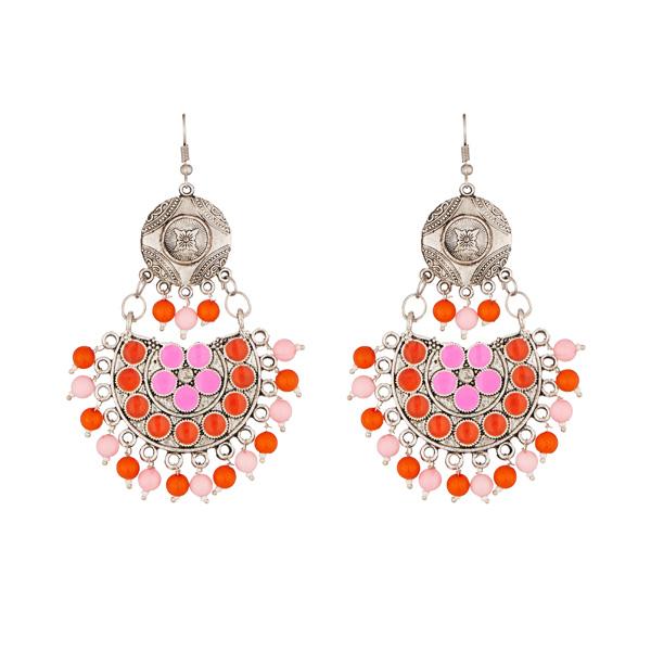 Jeweljunk Beads Rhodium Plated Meenakari Afghani Earrings - 1311212D