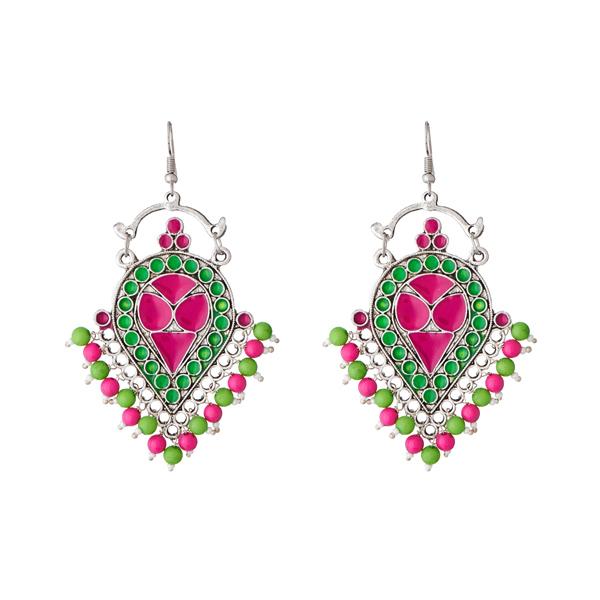 Jeweljunk Beads Rhodium Plated Meenakari Afghani Earrings - 1311213C